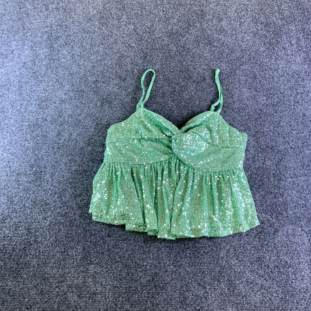 Endless Rose Sequins Tank Top Womens XS Green NEW Peplum Sweetheart JJ965T